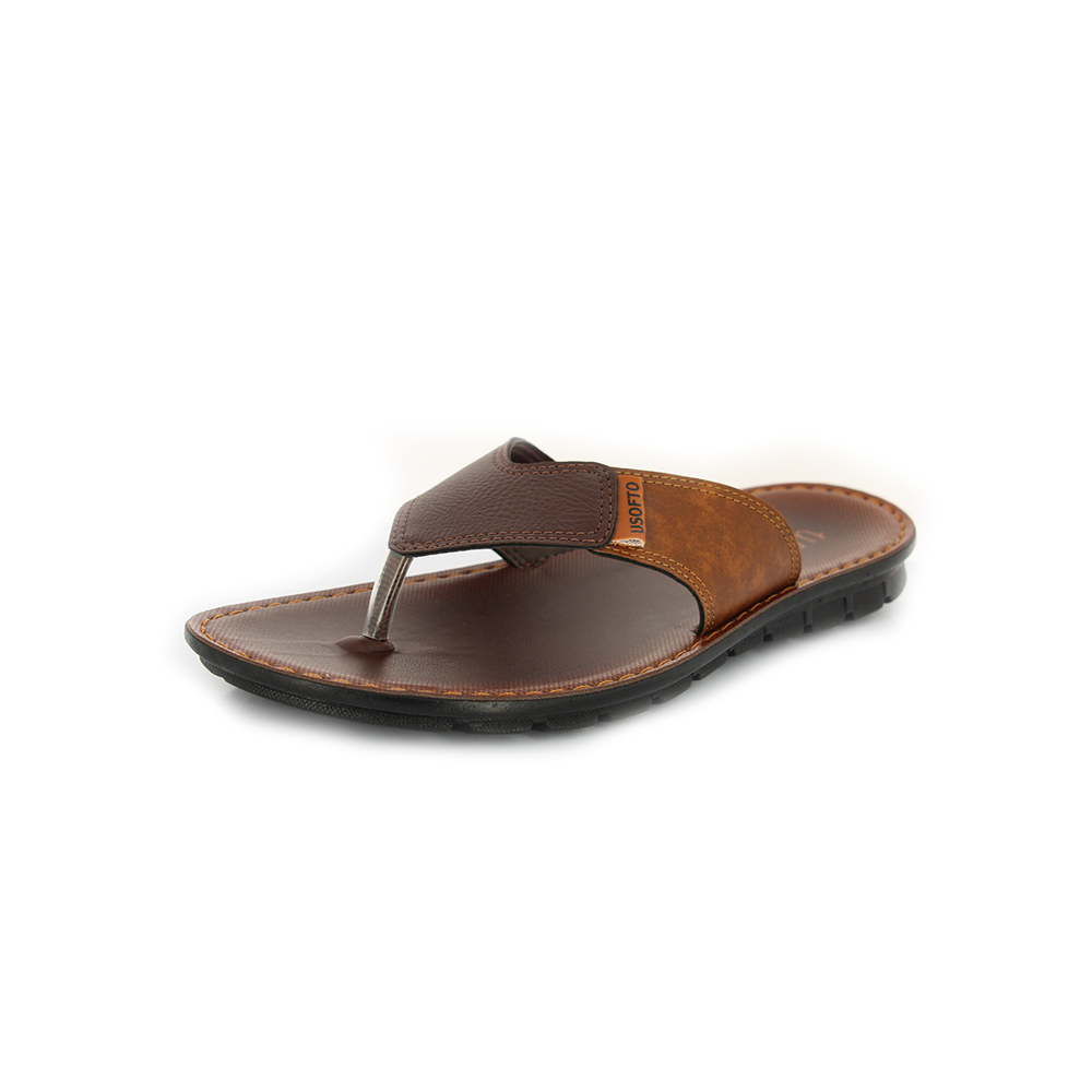 Usofto Men V-Strap Slipper Dark Brown and Tan | DSI Footcandy