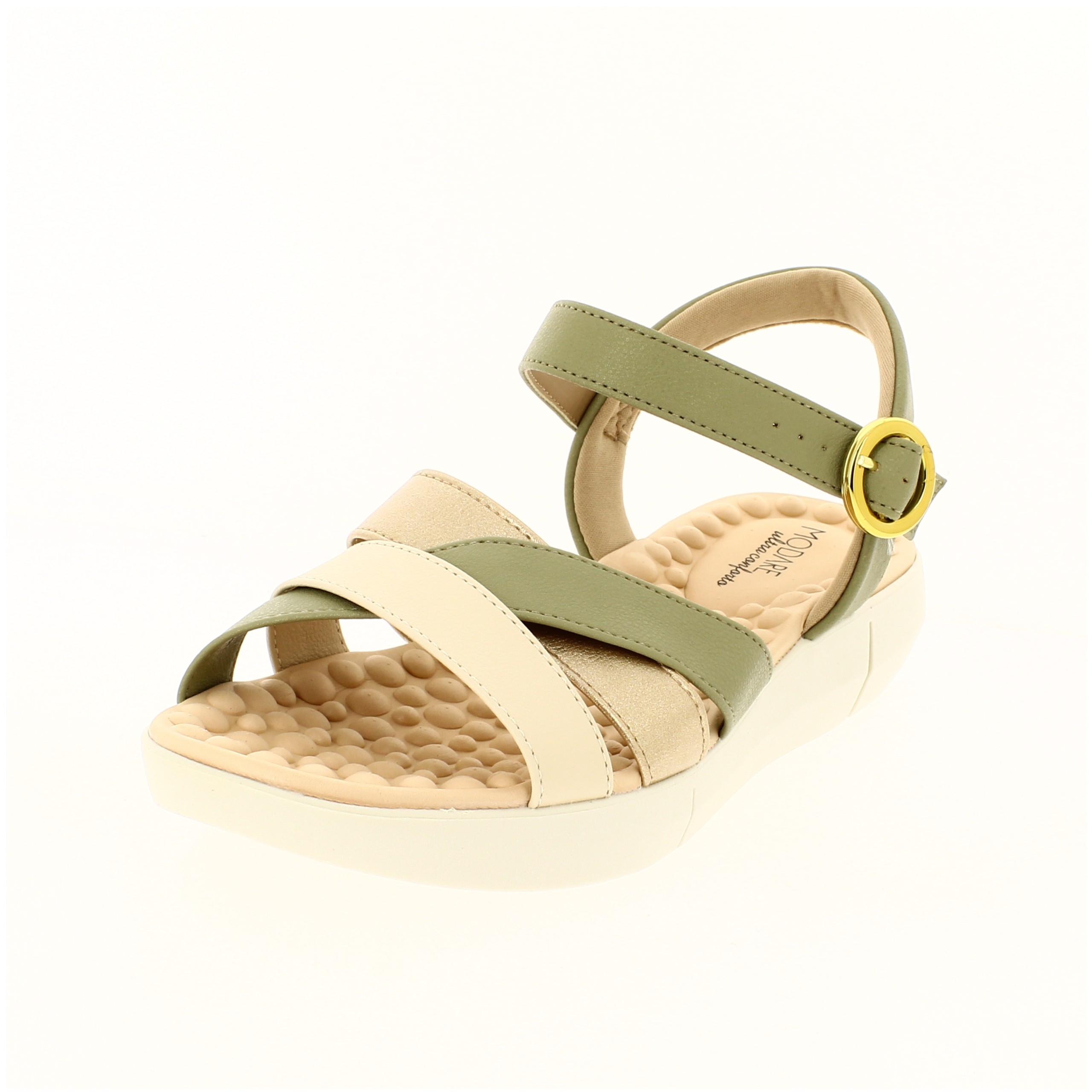 MODARE Women Casual FLATS Sandals GREEN / GOLD