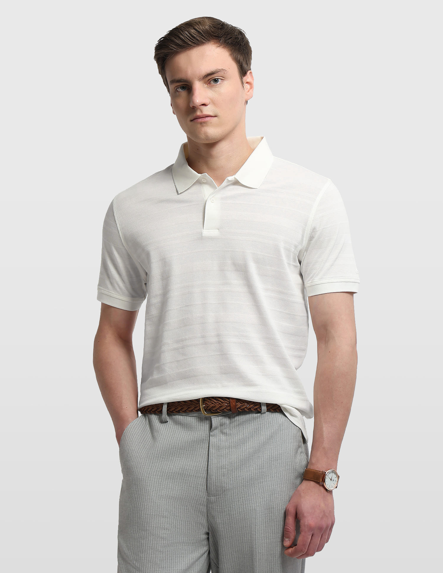 Arrow Men Casual Tshirt Half Sleeve Off White