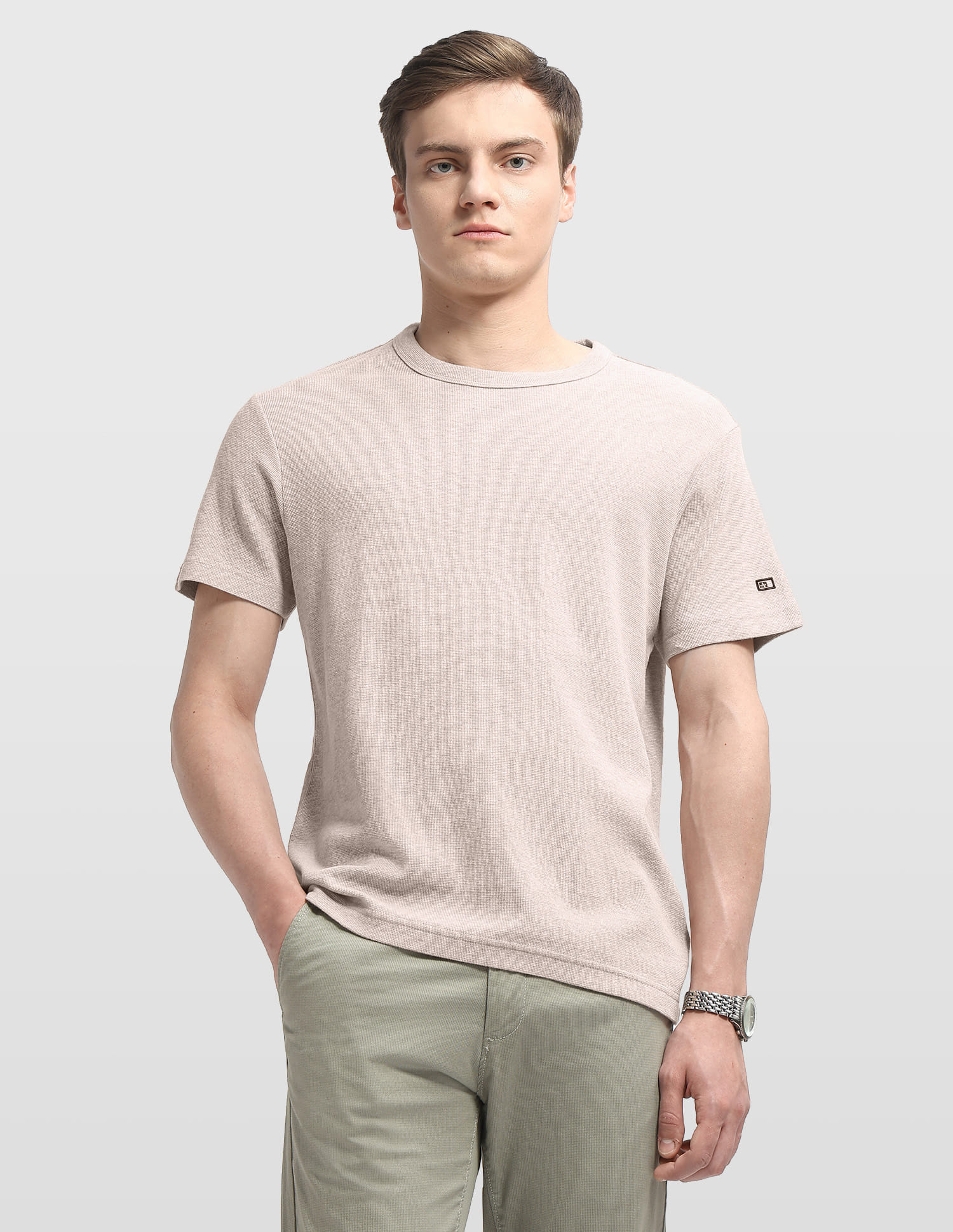 Arrow Men Casual Tshirt Half Sleeve Beige