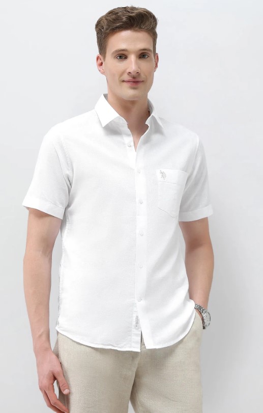 US POLO Men Casual Half Sleeve Shirt White
