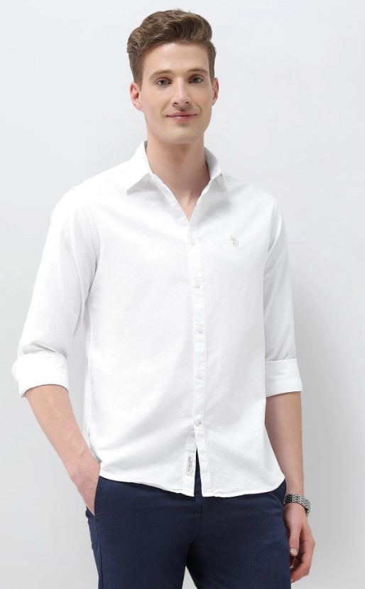 US POLO Men Casual Full Sleeve Shirt White