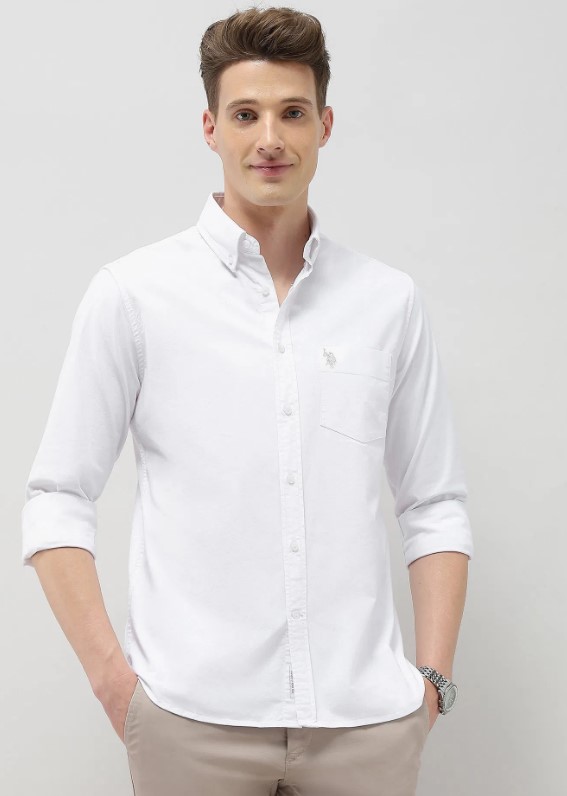 US POLO Men Casual Full Sleeve Shirt White