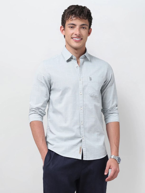US POLO Men Casual Full Sleeve Shirt Lt. Grey