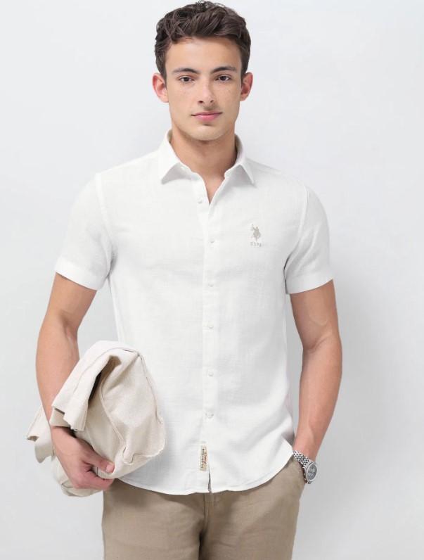 US POLO Men Casual Full Sleeve Shirt White