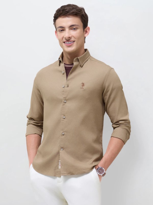 US POLO Men Casual Full Sleeve Shirt Bronze