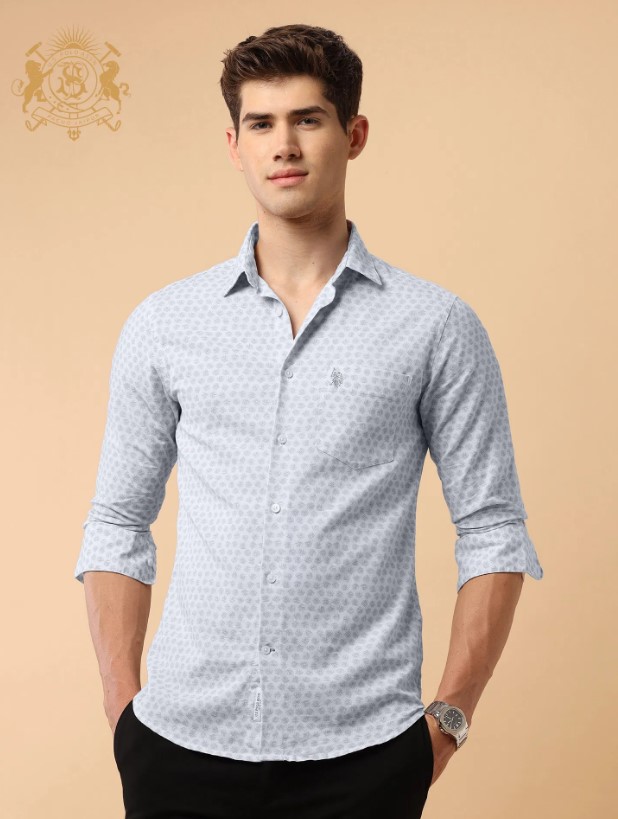 US POLO Men Casual Full Sleeve Shirt Me. Grey