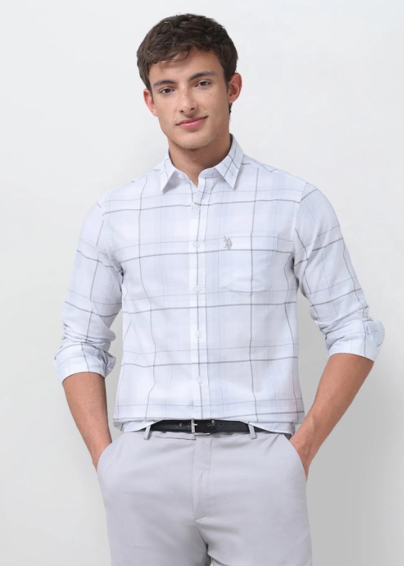 US POLO Men Casual Full Sleeve Shirt Lt. Grey