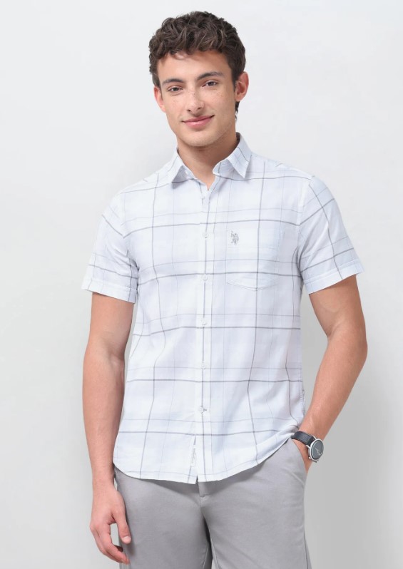US POLO Men Casual Half Sleeve Shirt Lt. Grey