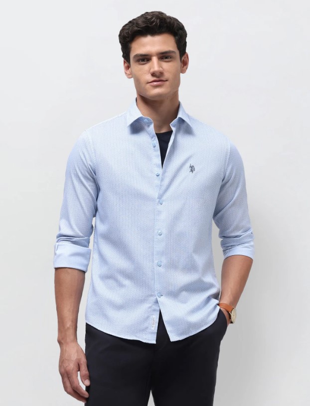 US POLO Men Casual Full Sleeve Shirt Lt. Blue