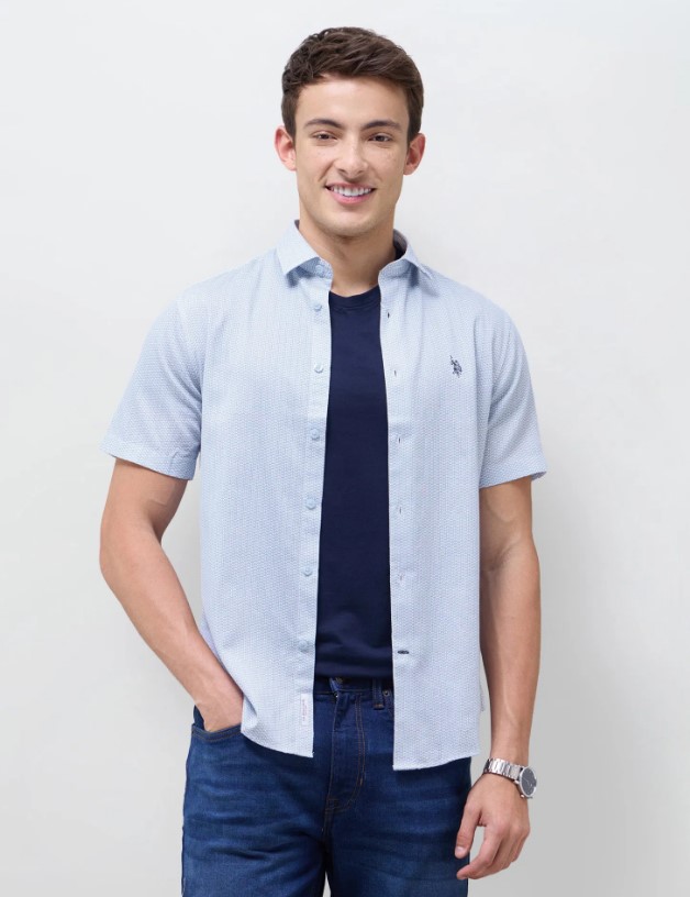 US POLO Men Casual Half Sleeve Shirt Lt. Blue