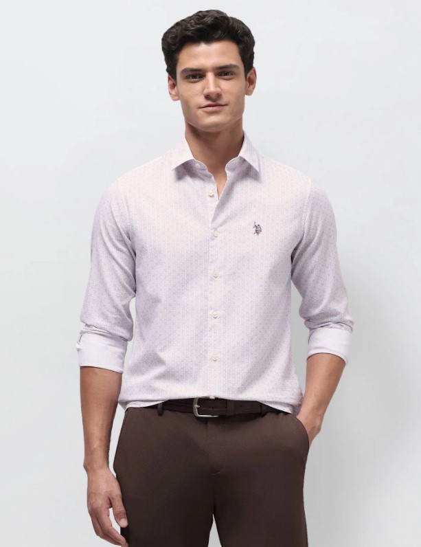US POLO Men Casual Full Sleeve Shirt Maroon