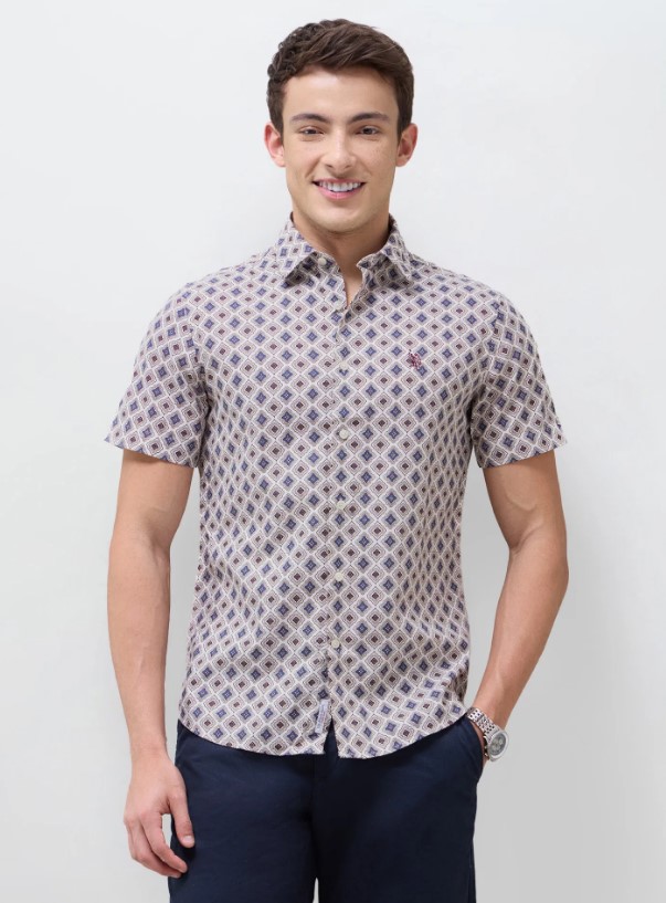 US POLO Men Casual Half Sleeve Shirt Brown