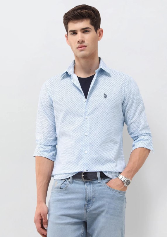 US POLO Men Casual Full Sleeve Shirt Blue