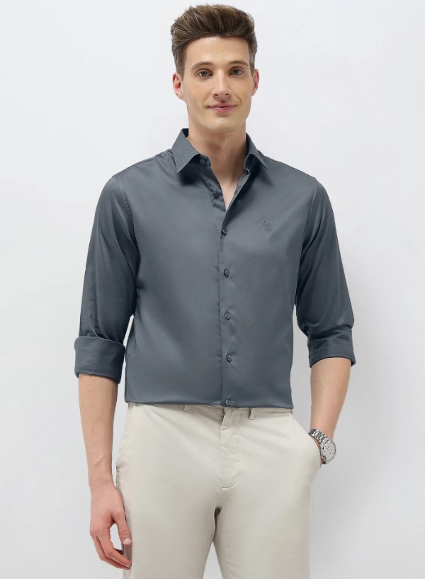 US POLO Men Casual Full Sleeve Shirt Dk. Grey