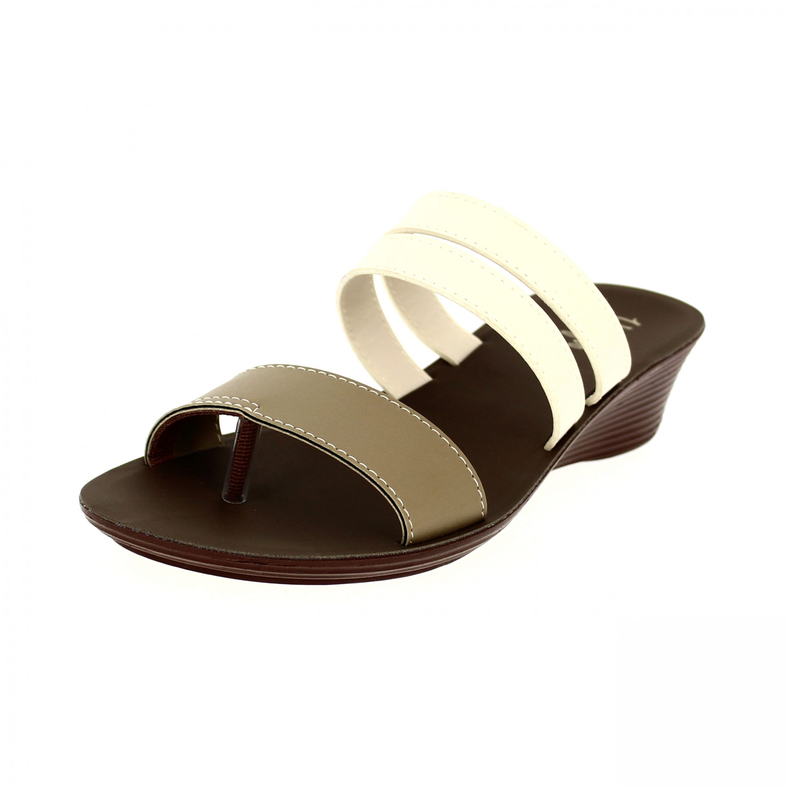 U Softo Women Casual Toe Ring Slippers BEIGE-WHITE