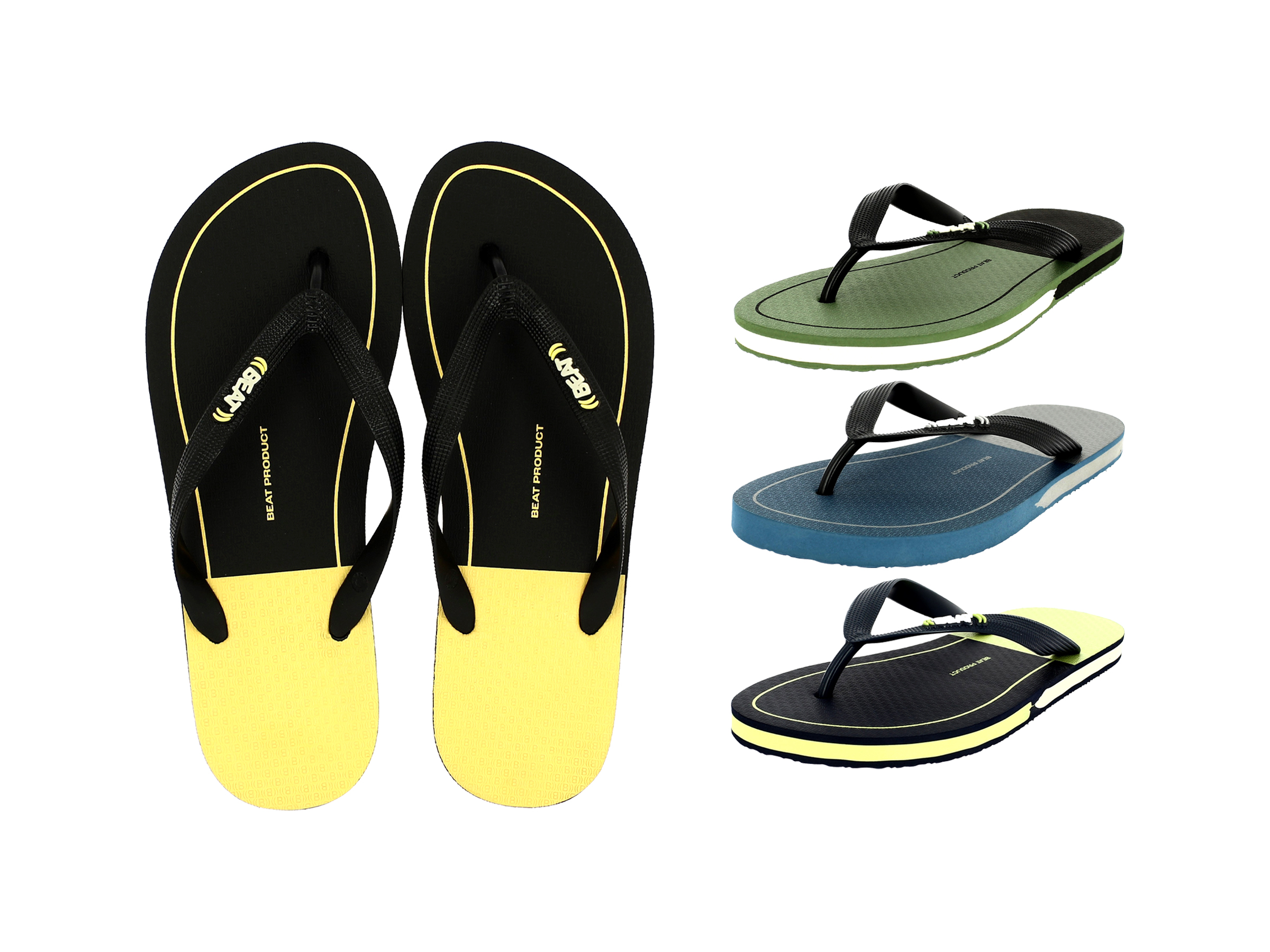 BEAT   Men Casual FLATS  Flip Flops Black/Yellow , Green/Black , Blue/Grey , Blue/Green