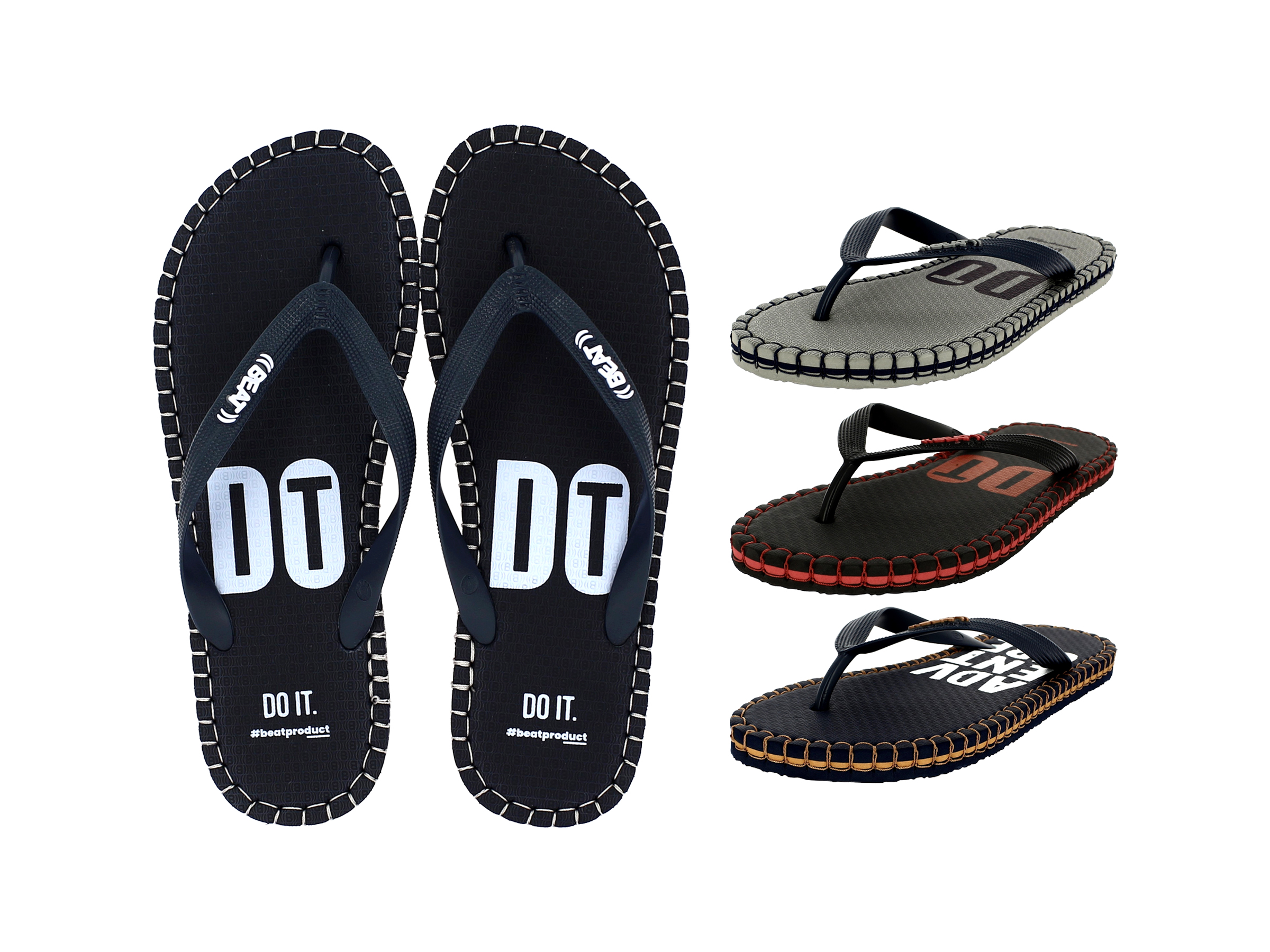 BEAT   Men Casual FLATS  Flip Flops Blue , Grey , Black , Blue/Orange