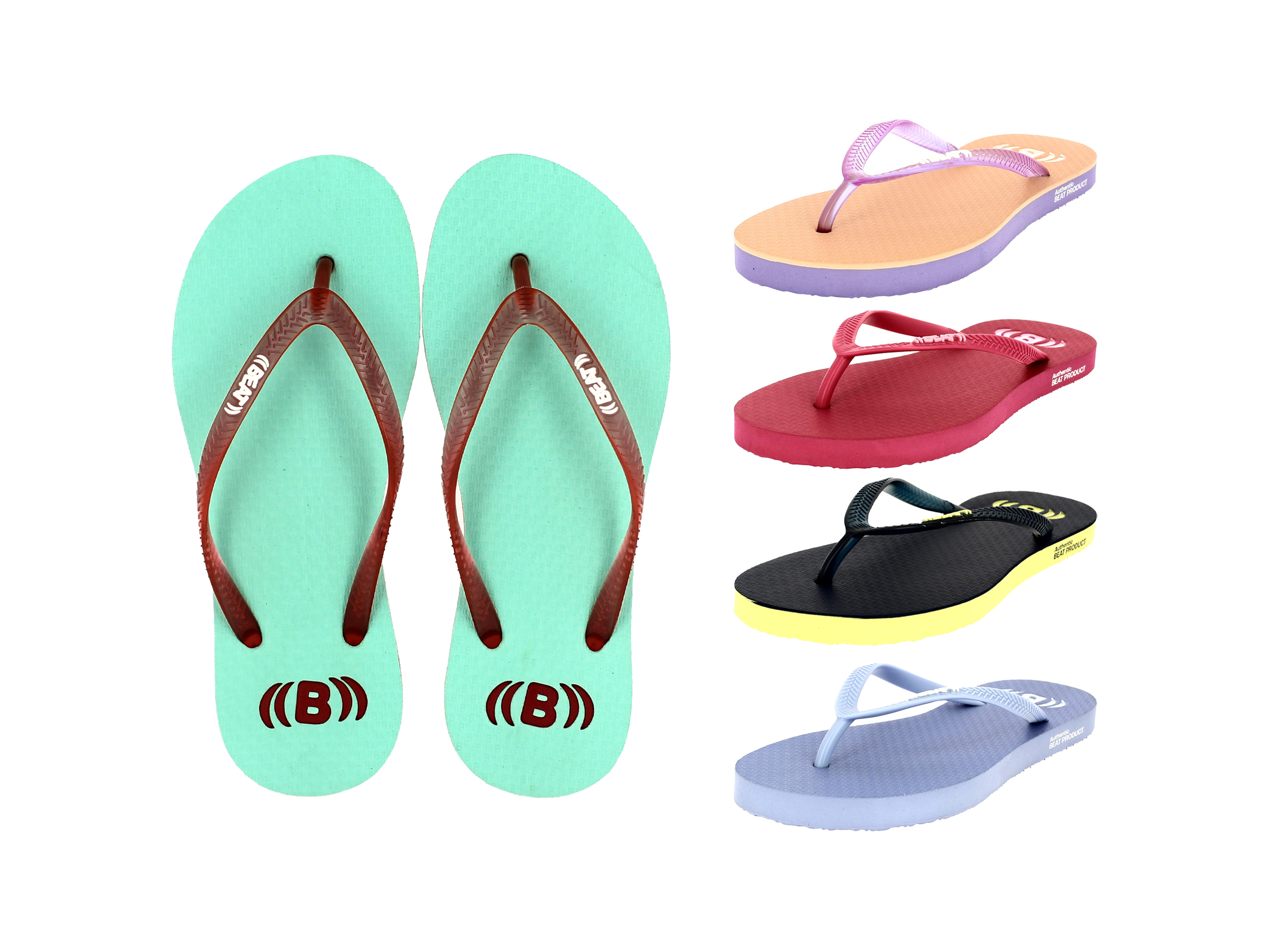 BEAT   Men Casual FLATS  Flip Flops Red/Aqua , Orange/Purple , Blue/Yellow , Hot Pink , Blue