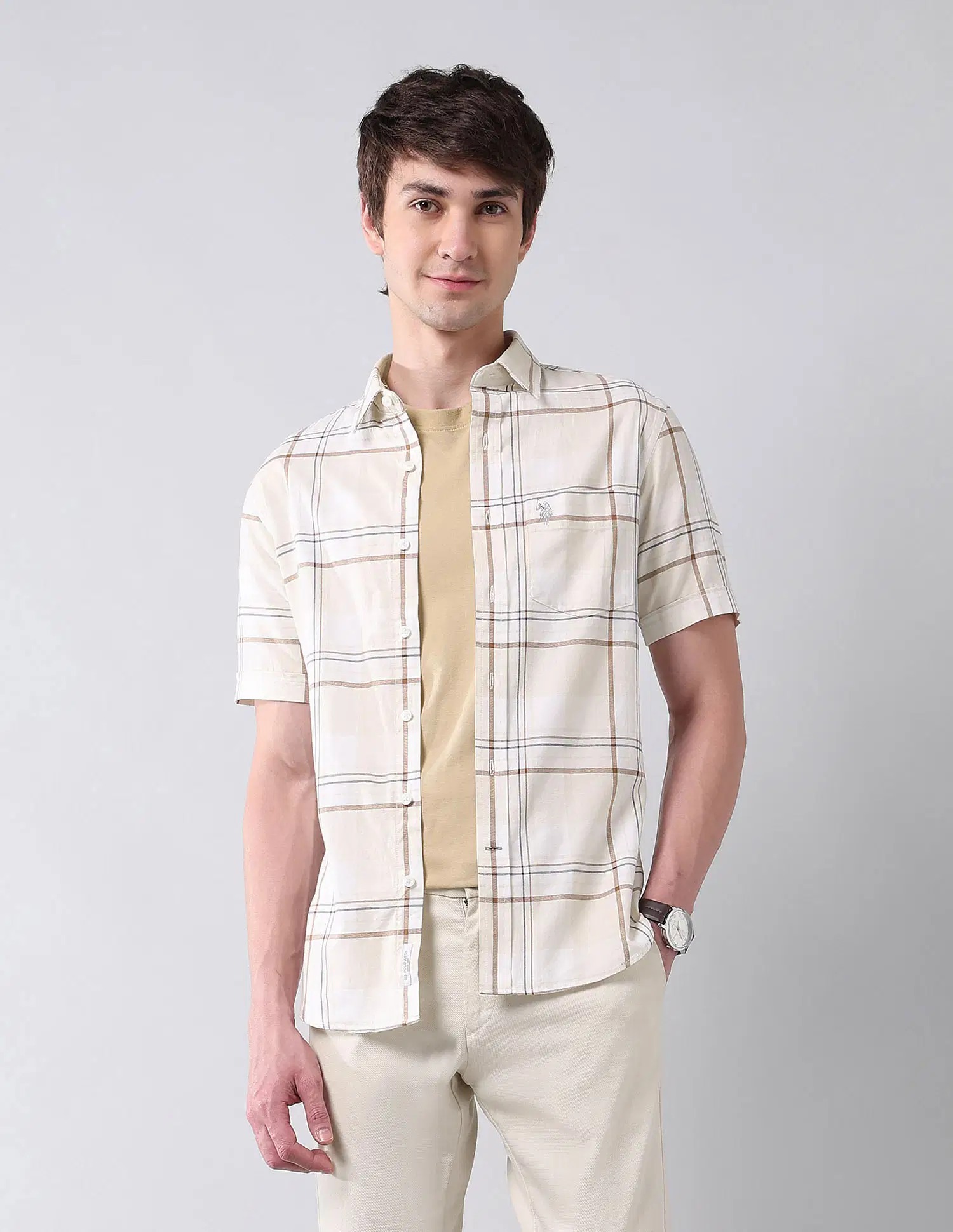 US POLO  Men Casual SHIRTS ECRU