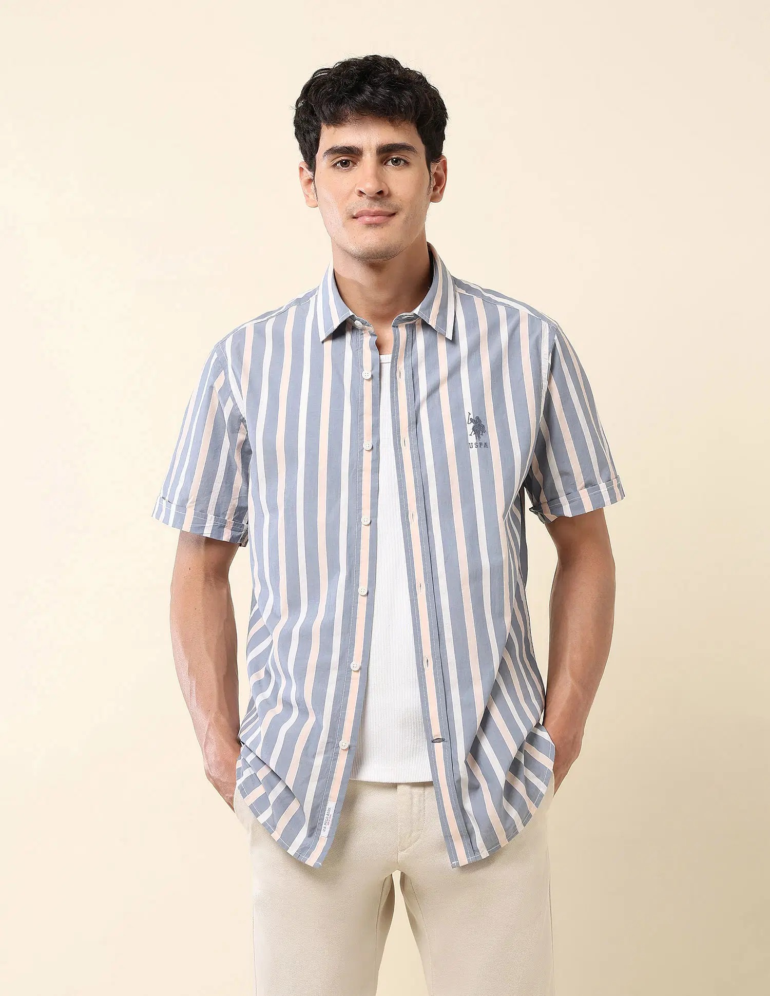 US POLO   Men Casual T-SHIRTS PEACH