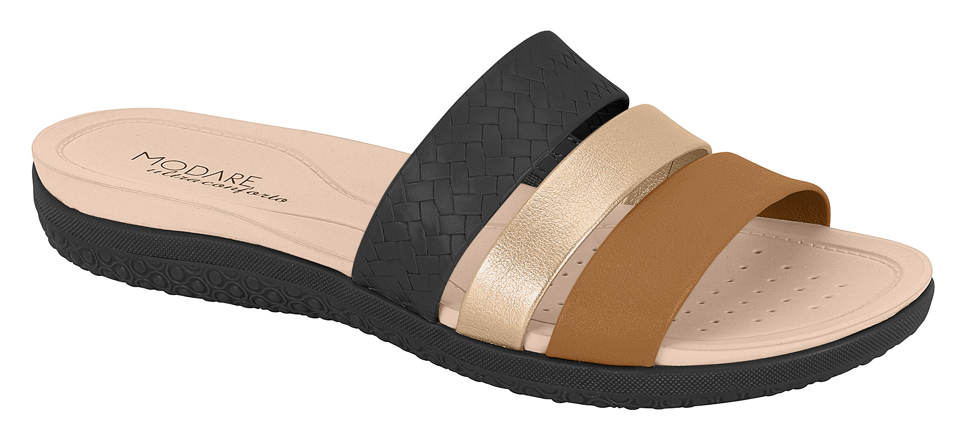 MODARE  Women Casual  Slip-on Slippers BLACK-CAMEL