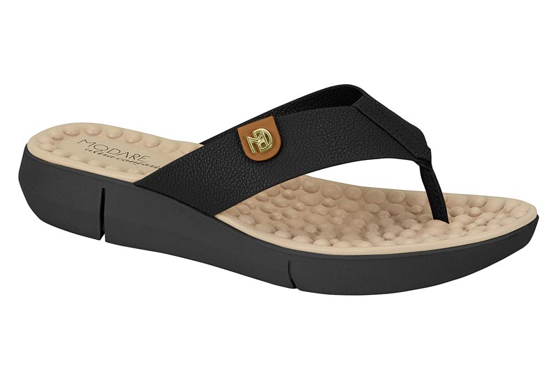 MODARE  Women Casual V-strap Slippers BLACK-CAMEL