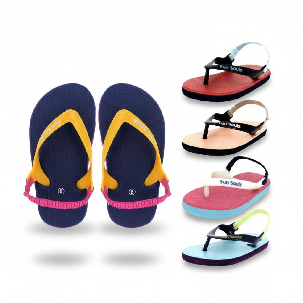 Fun Souls  Kids Unisex Casual FLATS  Flip Flops Dark Blue , Light Blue , Yellow , Dark Pink  , Light Pink