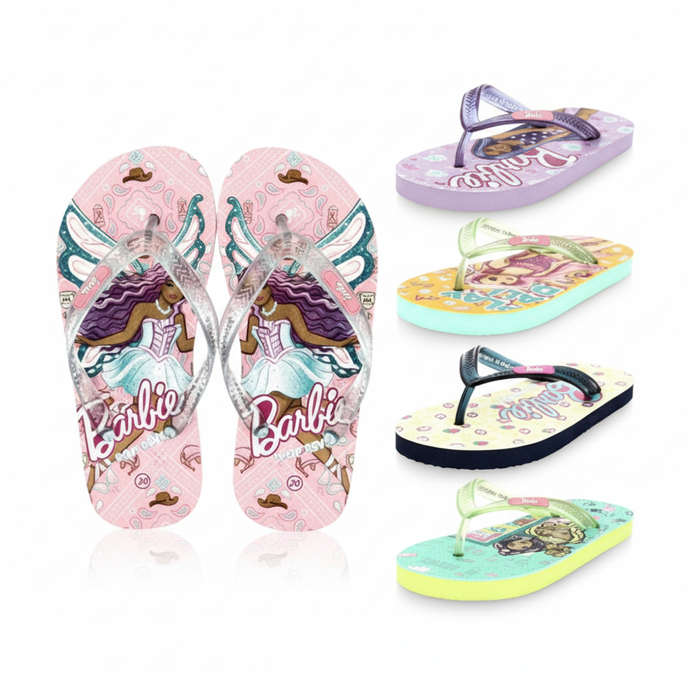 Barbie Girls Casual FLATS  Flip Flops PINK , YELLOW , AQUA , LIGHT PINK , PEACH