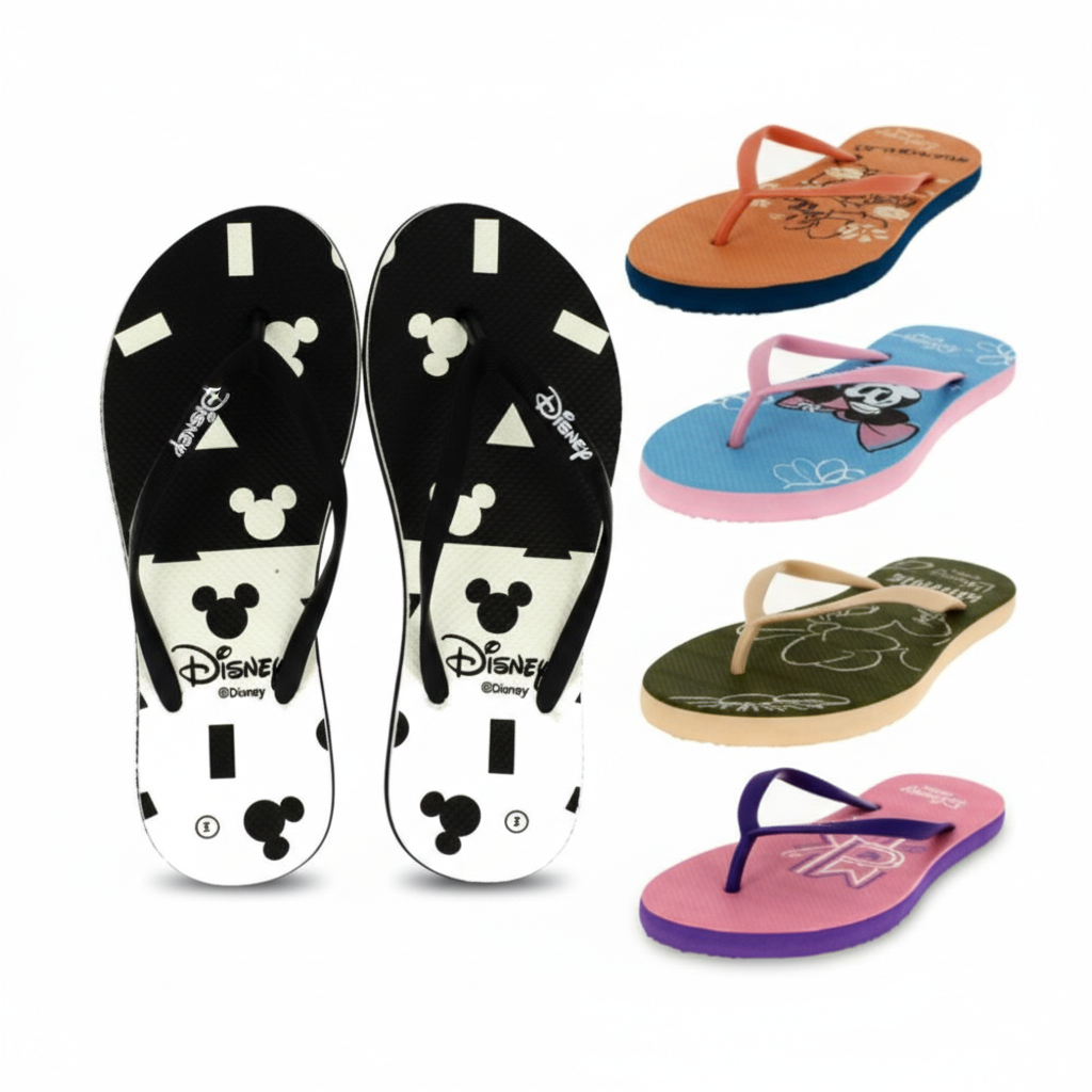 Disney Women Casual FLATS Flip Flops PINK , ORANGE , BLACK , BLUE , BROWN