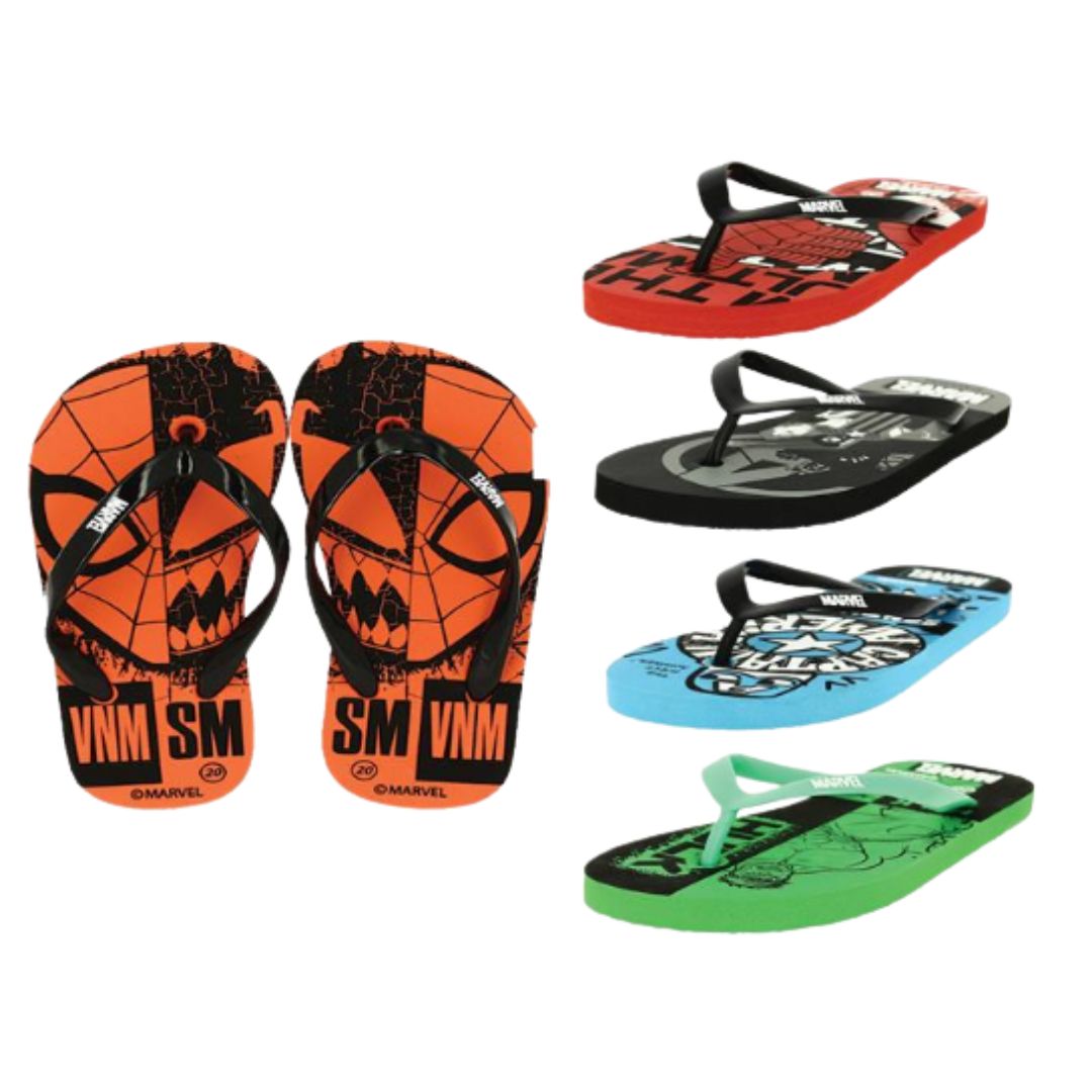 Marvel Boys Casual FLATS  Flip Flops GREEN , RED , ORANGE , BLUE , BLACK