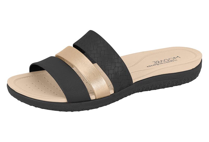 MODARE  Women Casual  Slip-on Slippers BLACK/GOLDEN