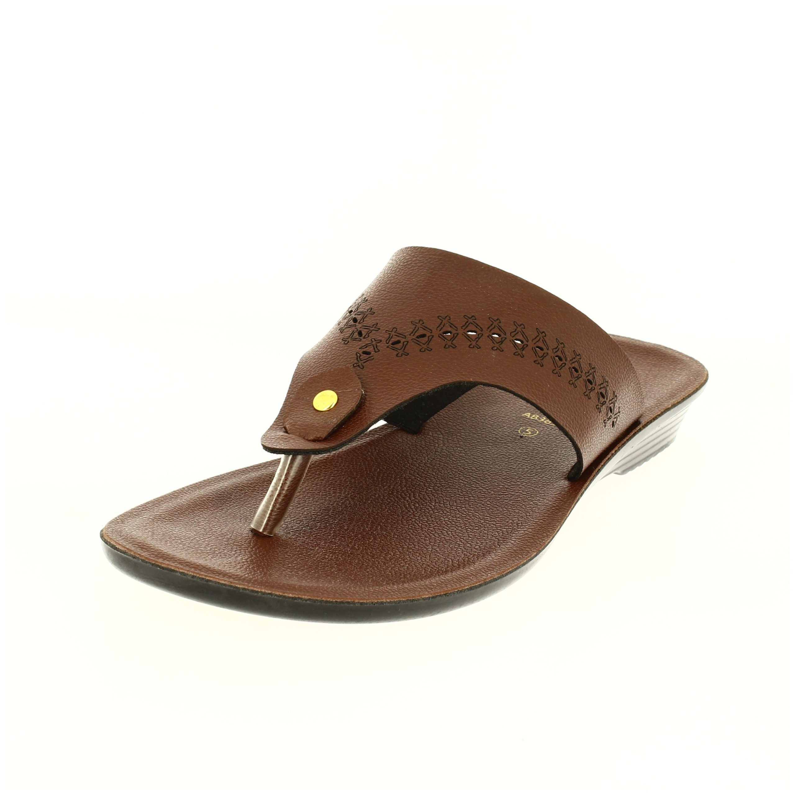 samsons Women Casual T-strap Slippers BROWN