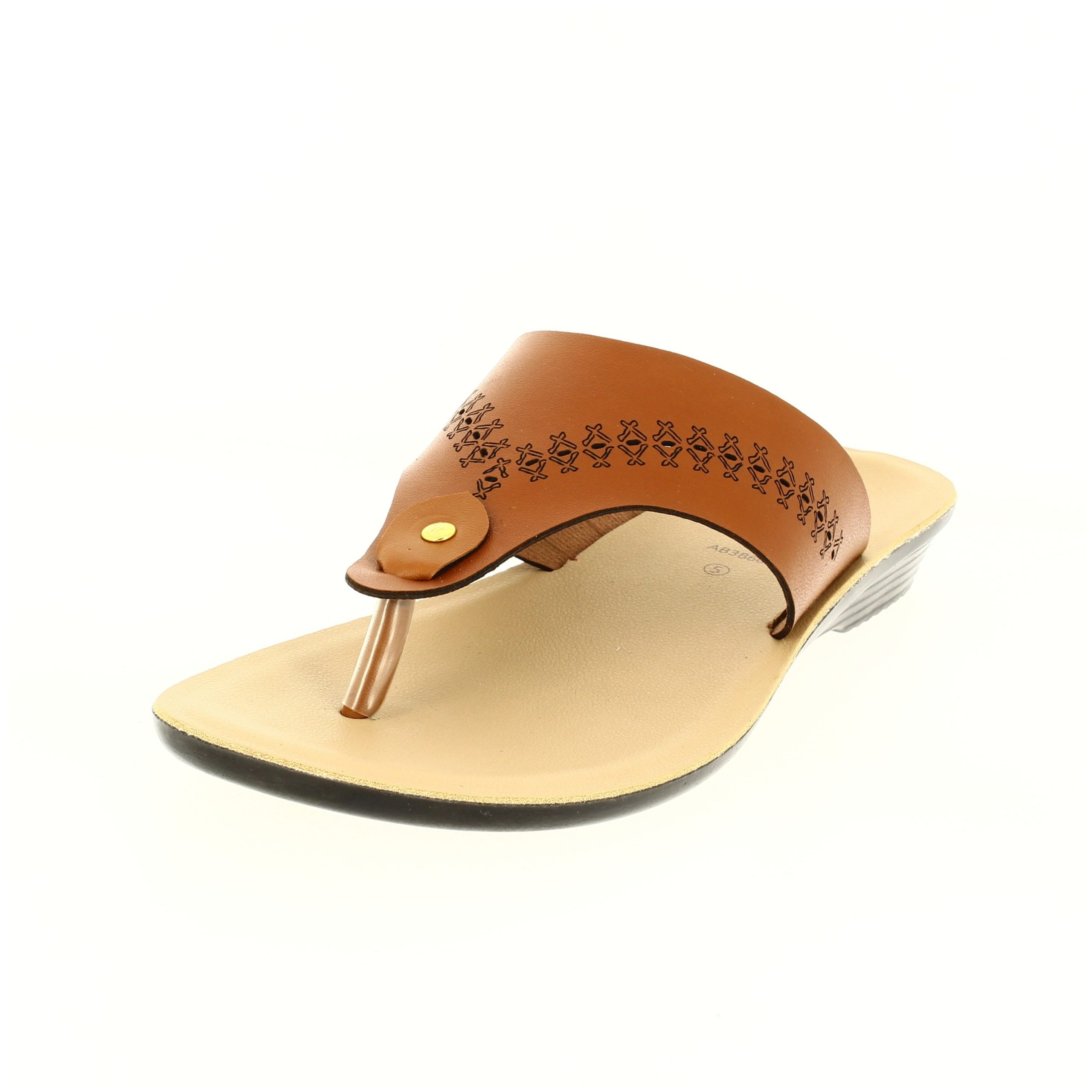 samsons Women Casual T-strap Slippers BROWN