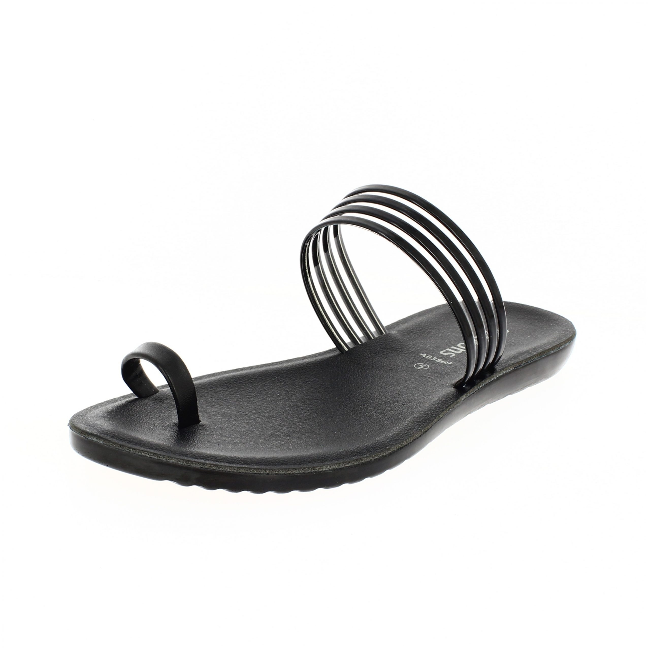 samsons Women Casual Toe Ring Slippers BLACK