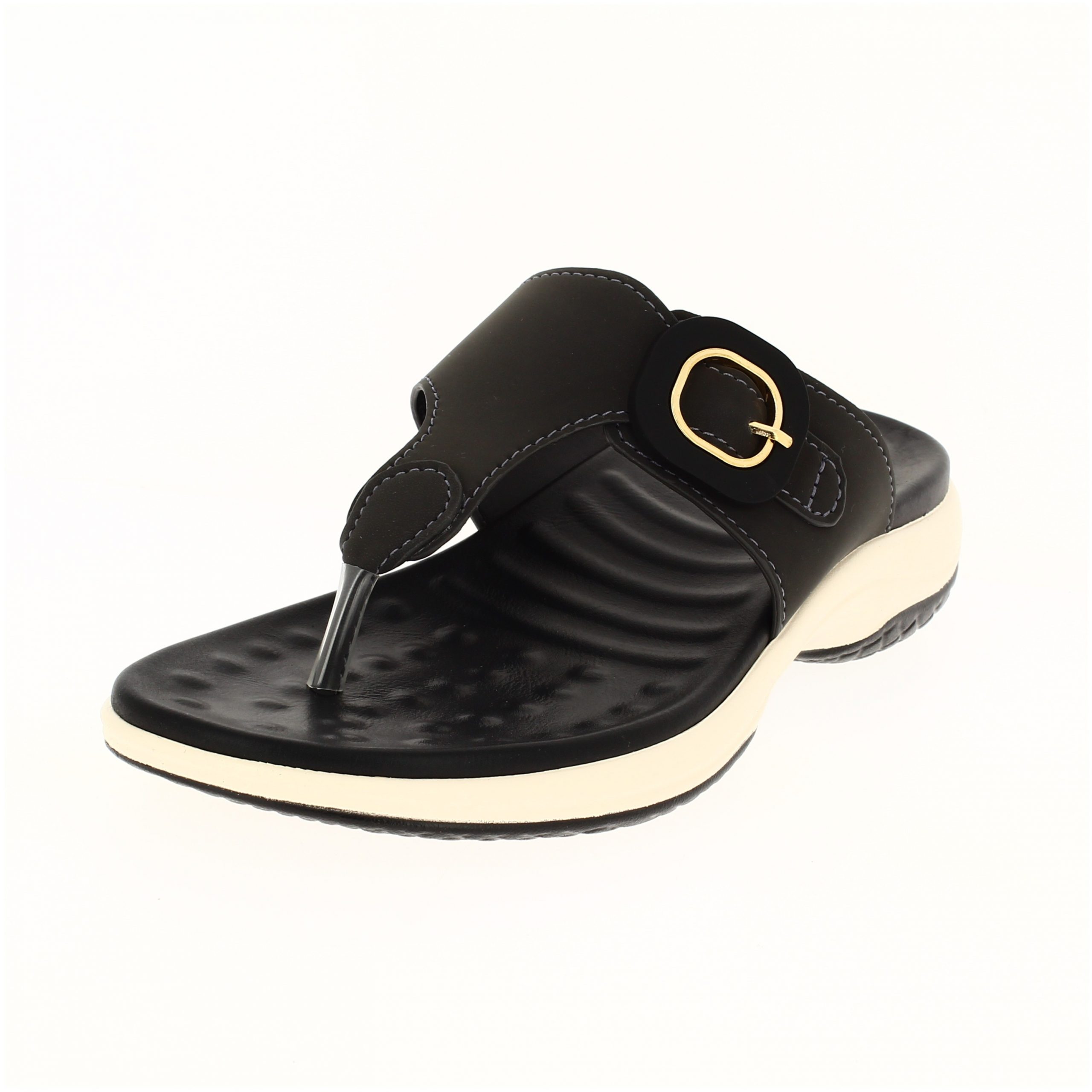 PETALZ Women Casual T-strap Wedges BLACK