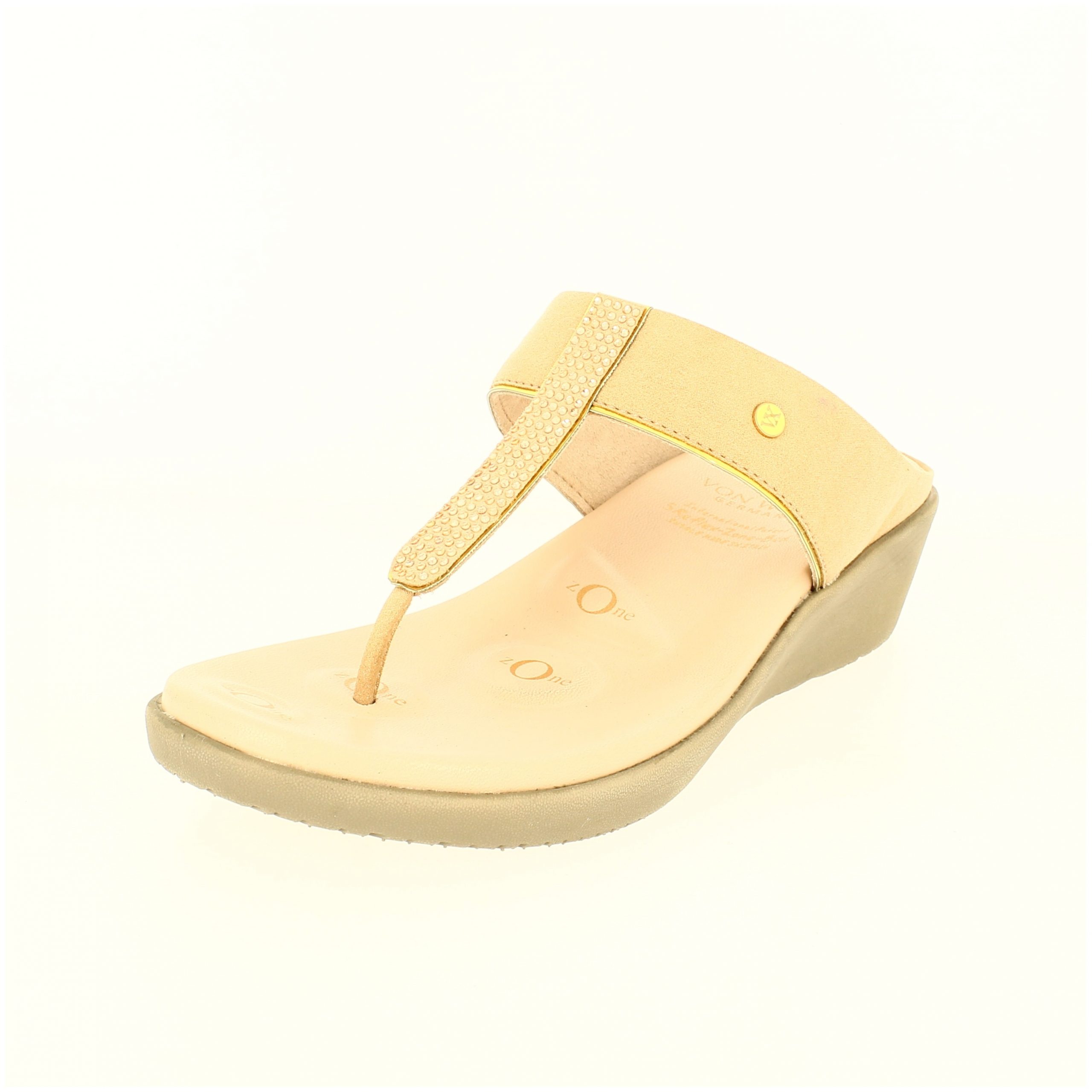 Von Wellx  Women Casual  T-strap Slippers GOLD MULTI