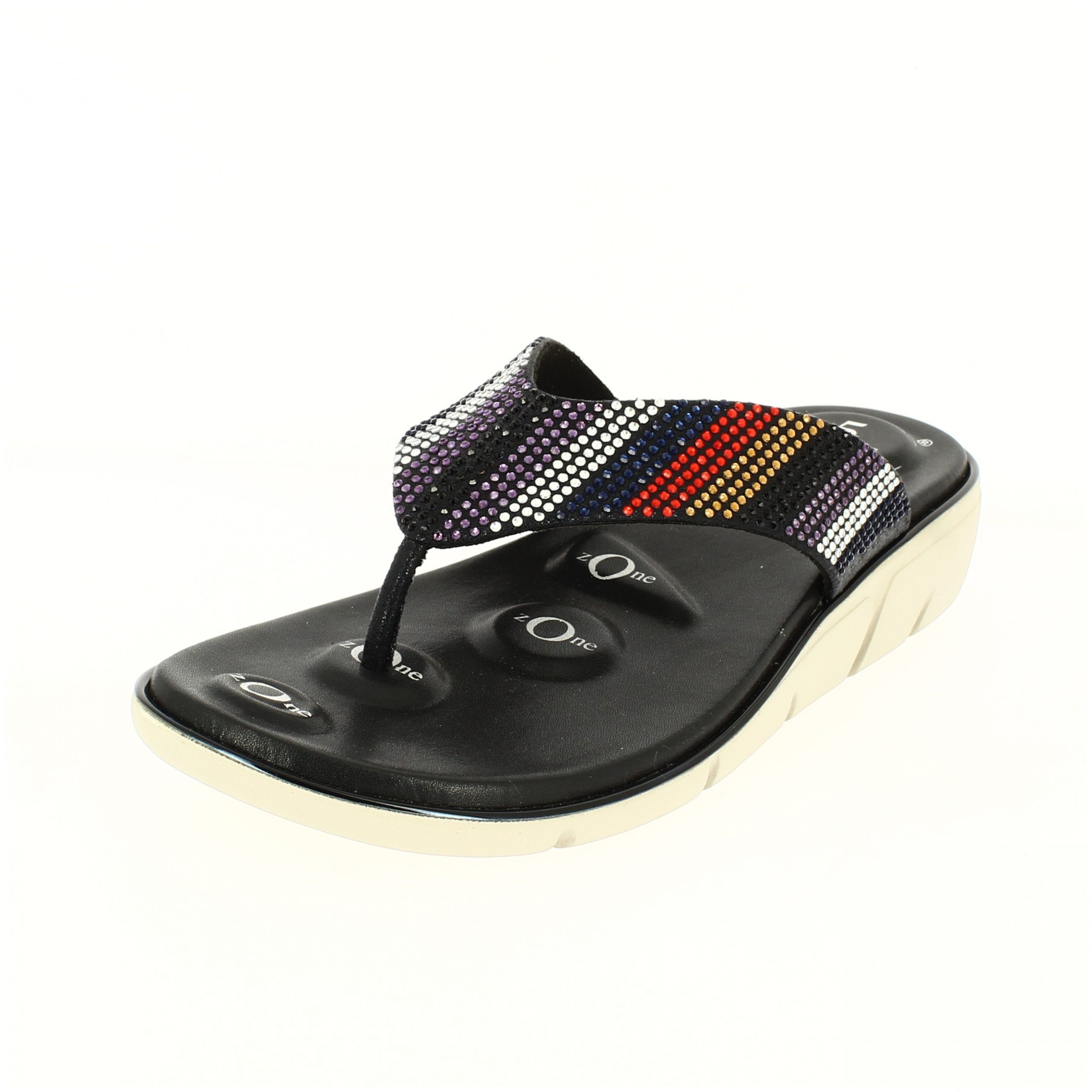 Von Wellx  Women Casual  T-strap Slippers BLACK MULTI