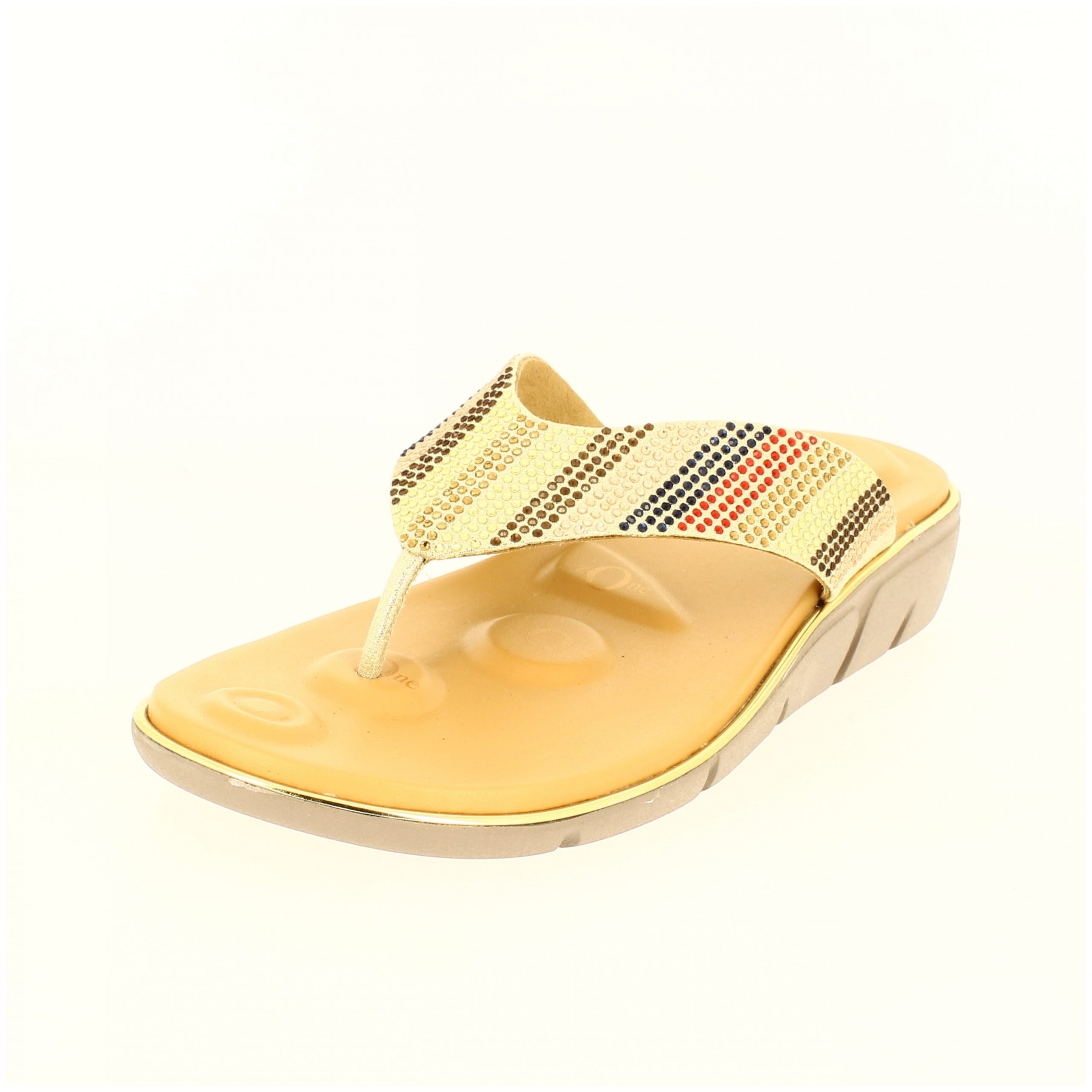 Von Wellx  Women Casual  T-strap Slippers GOLD MULTI