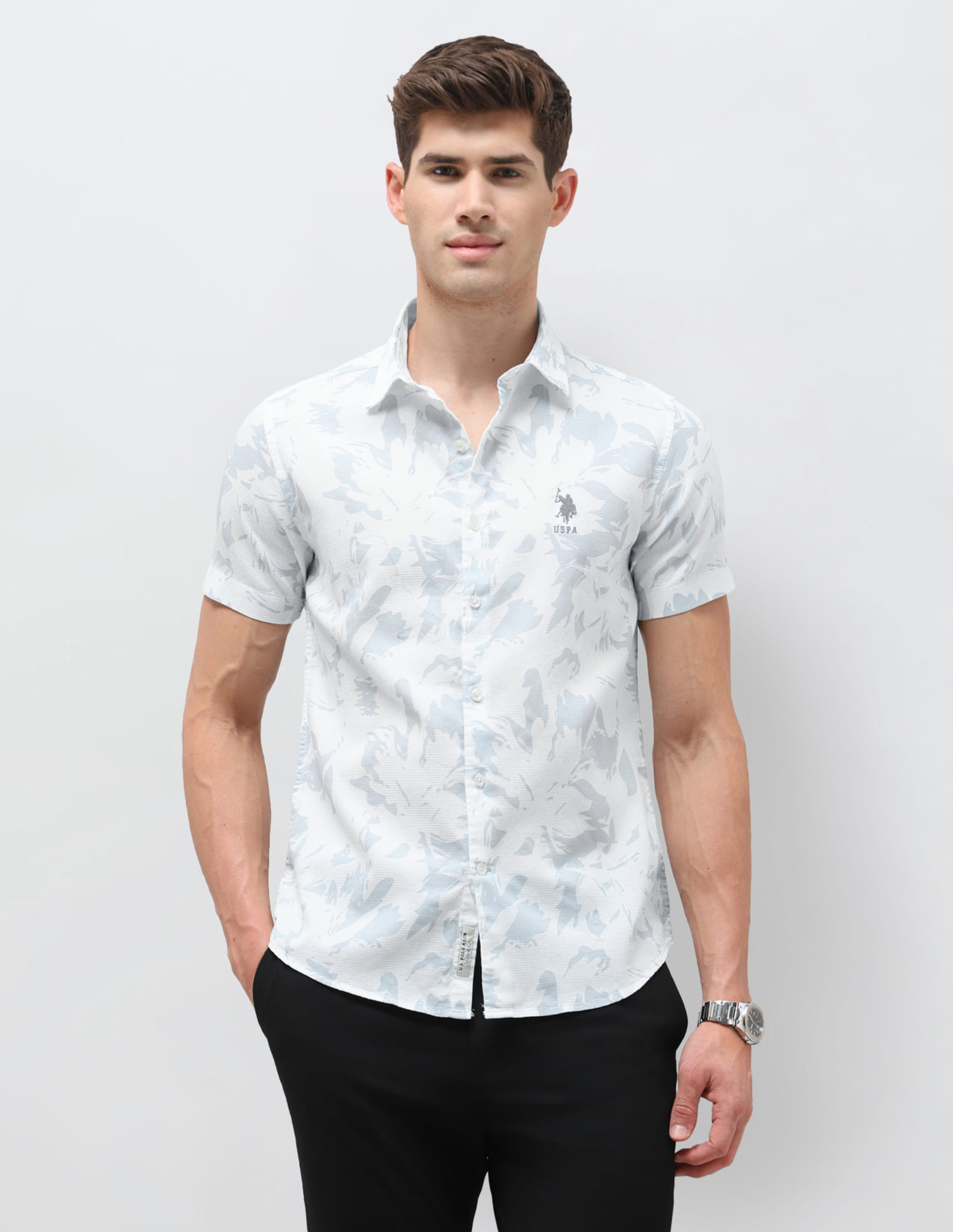 US POLO Men Casual Half Sleeve Shirt Lt. Blue