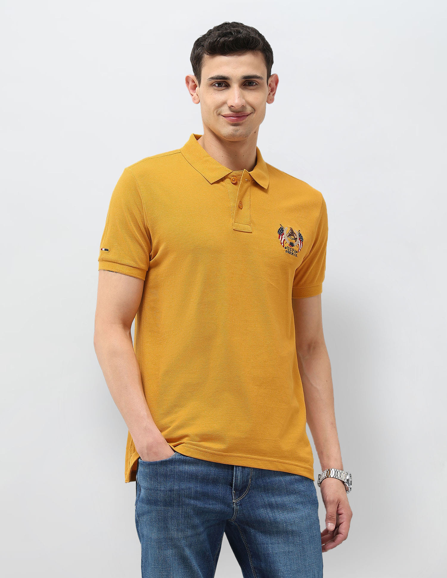 US POLO Men Casual Half Sleeve T-Shirt Mustard