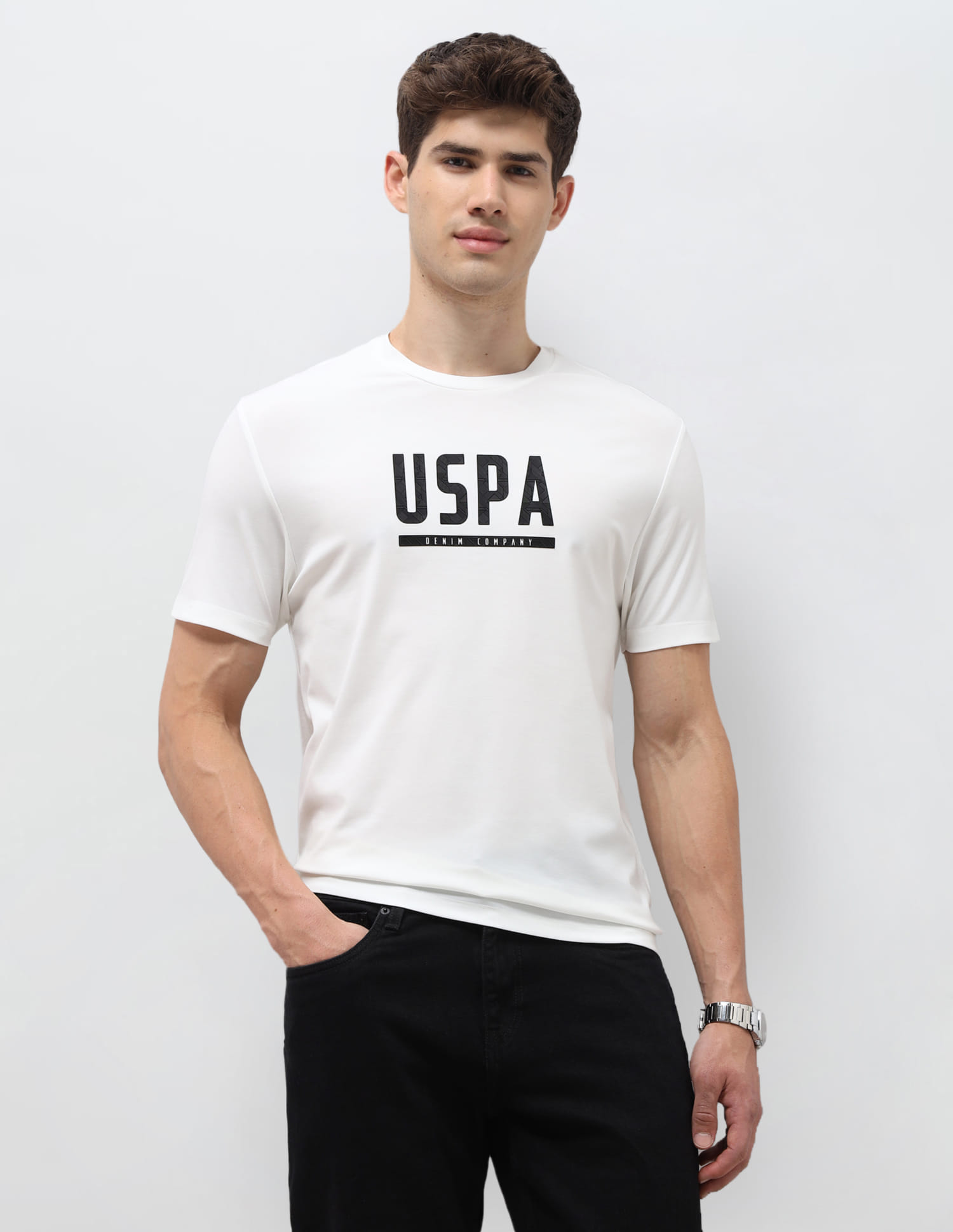 US POLO Men Casual Half Sleeve T-Shirt Ivory