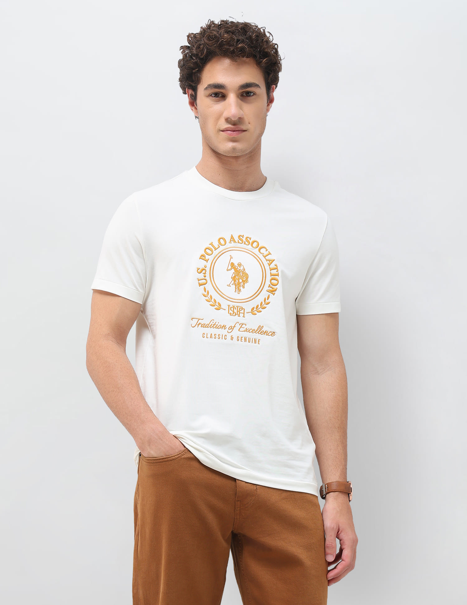 US POLO Men Casual Half Sleeve T-Shirt Off White