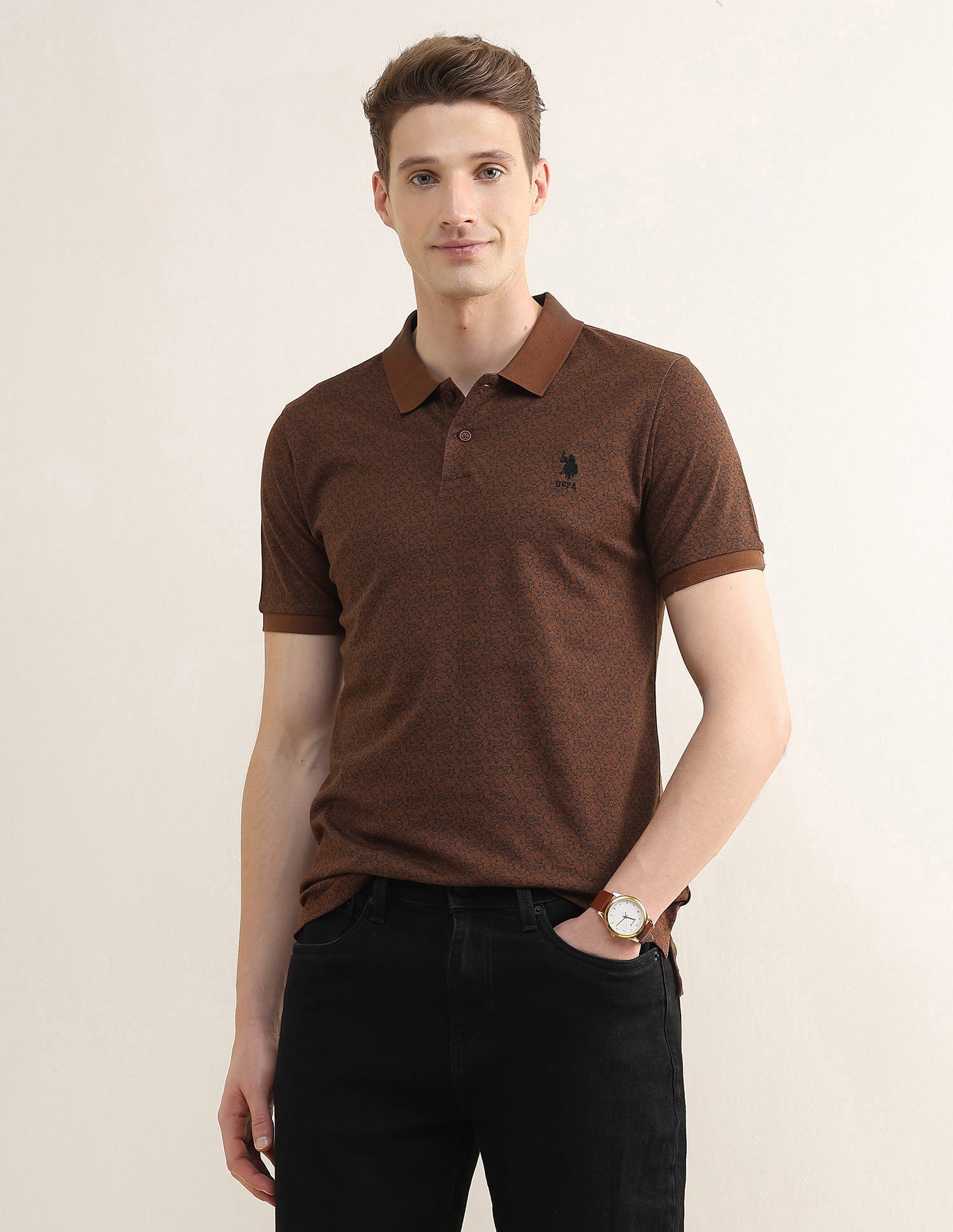 US POLO Men Casual Half Sleeve T-Shirt Rust