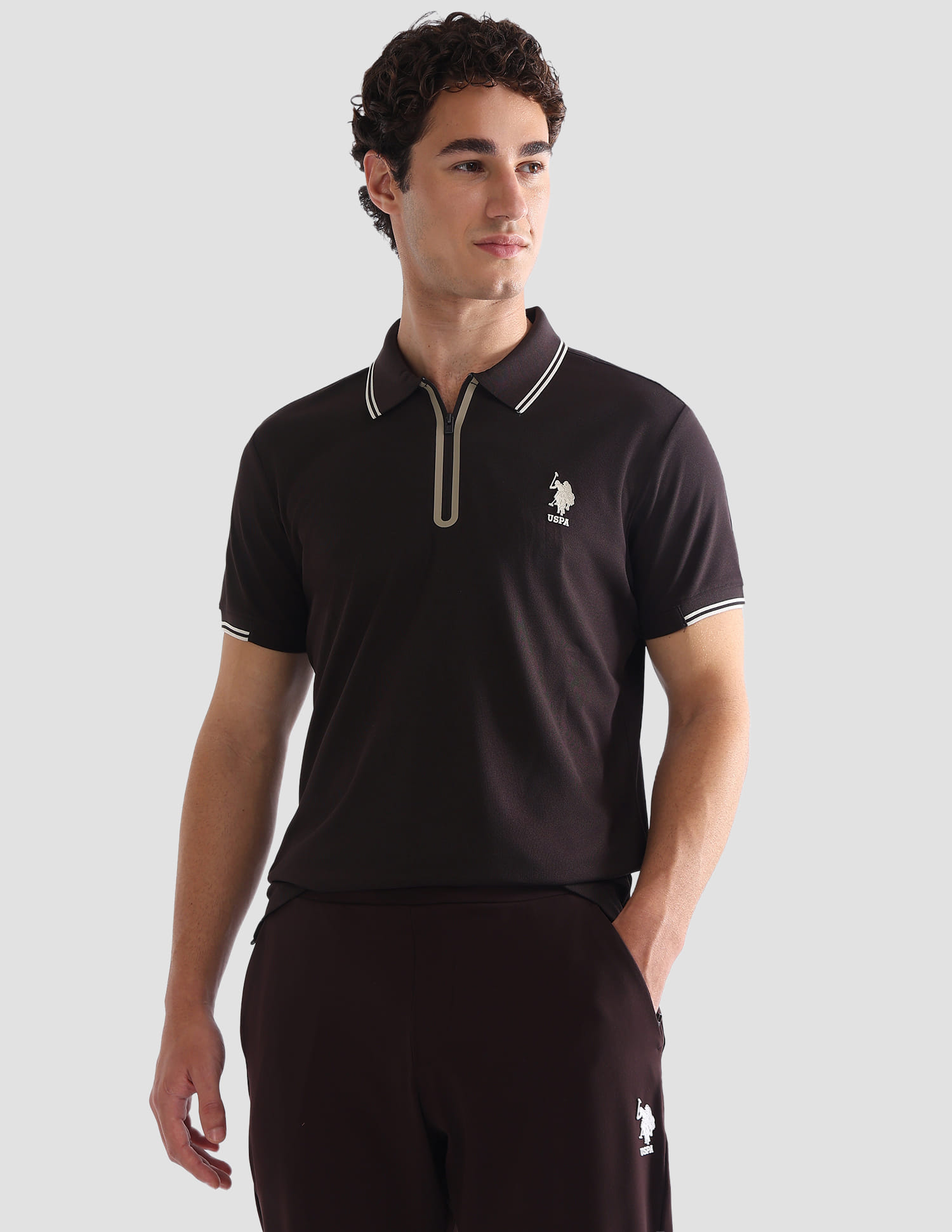 US POLO Men Casual Half Sleeve T-Shirt Brown