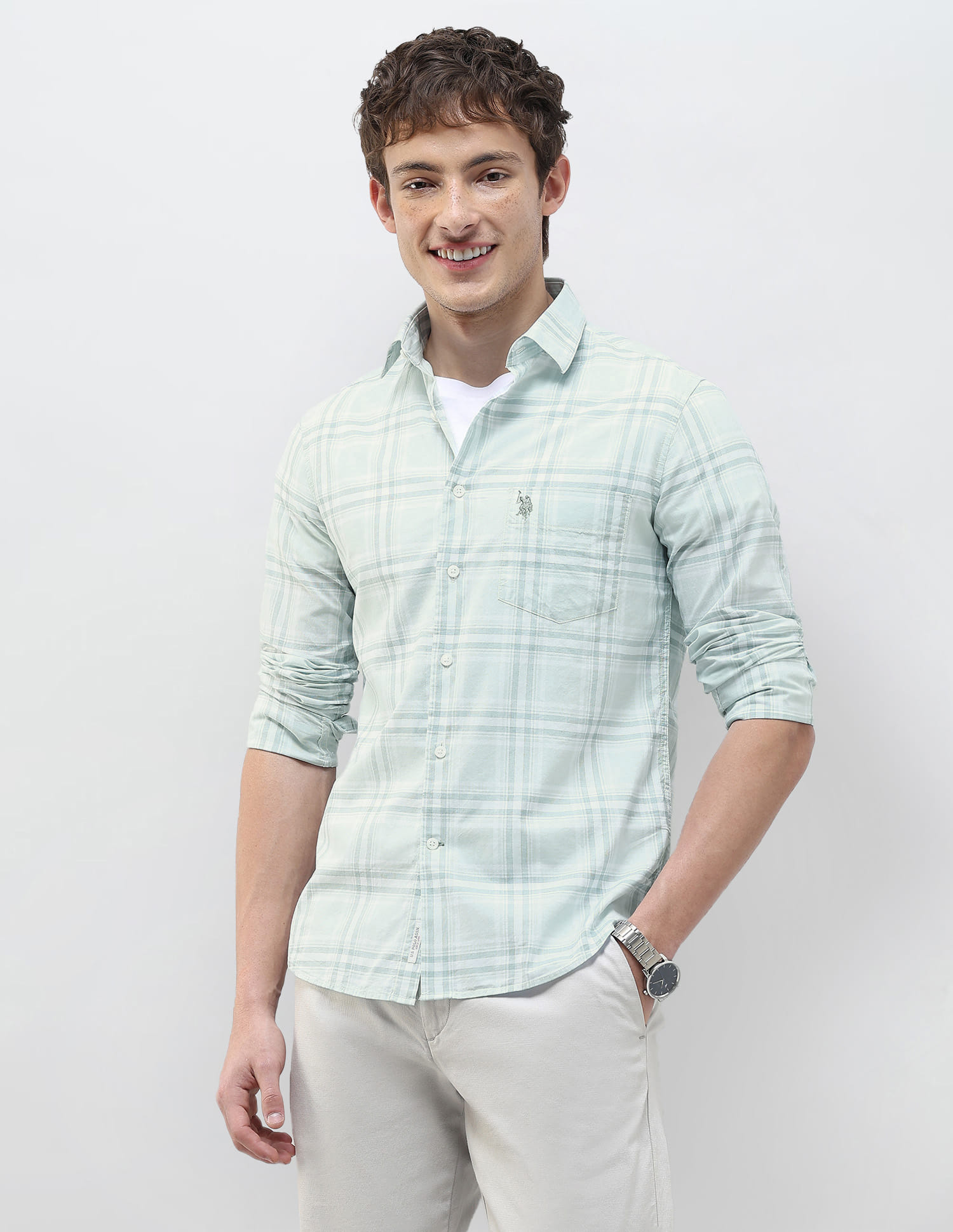 US POLO Men Casual Full Sleeve Shirt Green