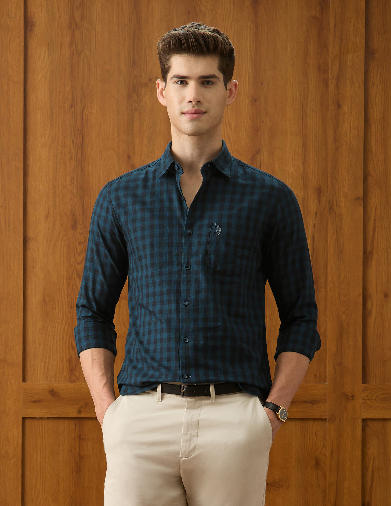 US POLO Men Casual Full Sleeve Shirt Teal