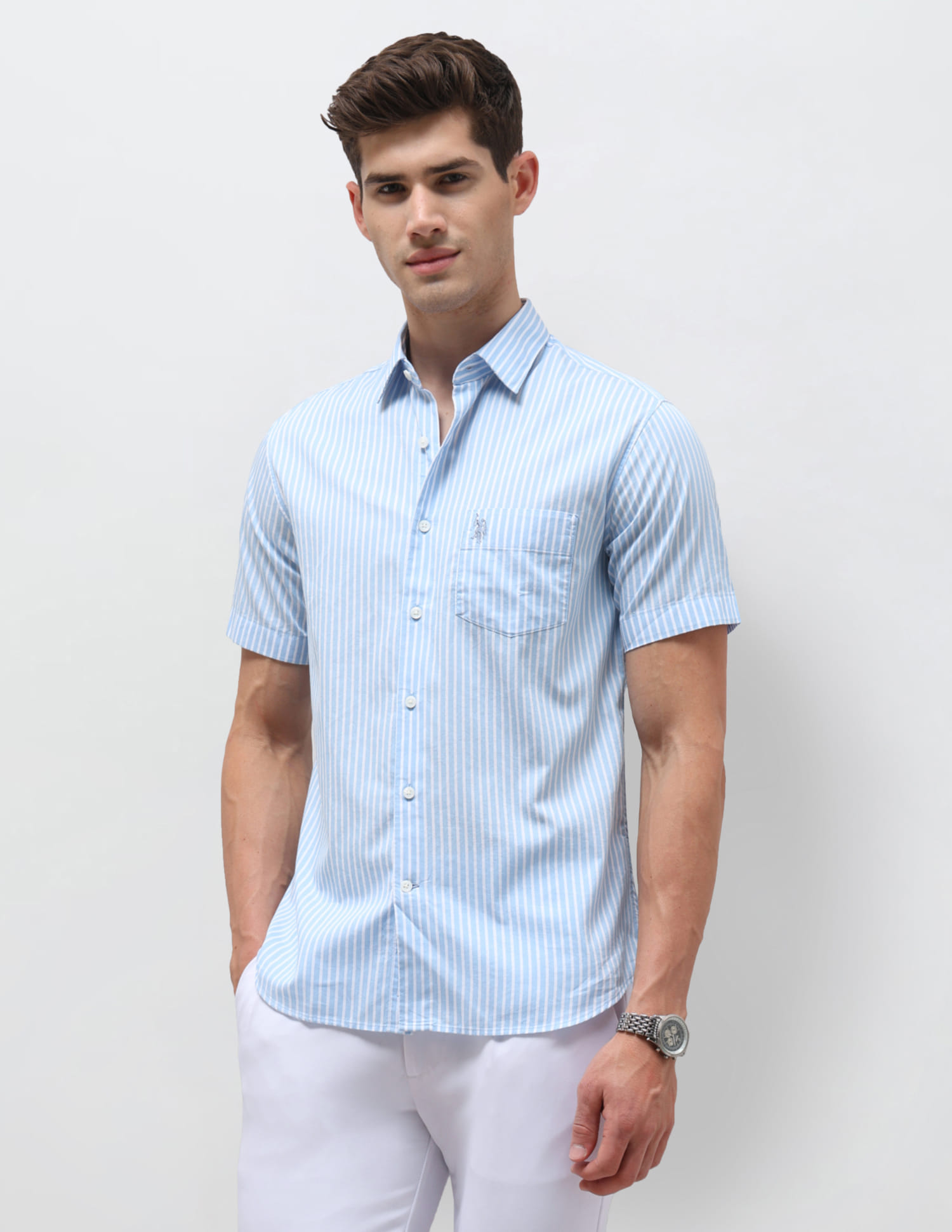 US POLO Men Casual Half Sleeve Shirt Lt. Blue