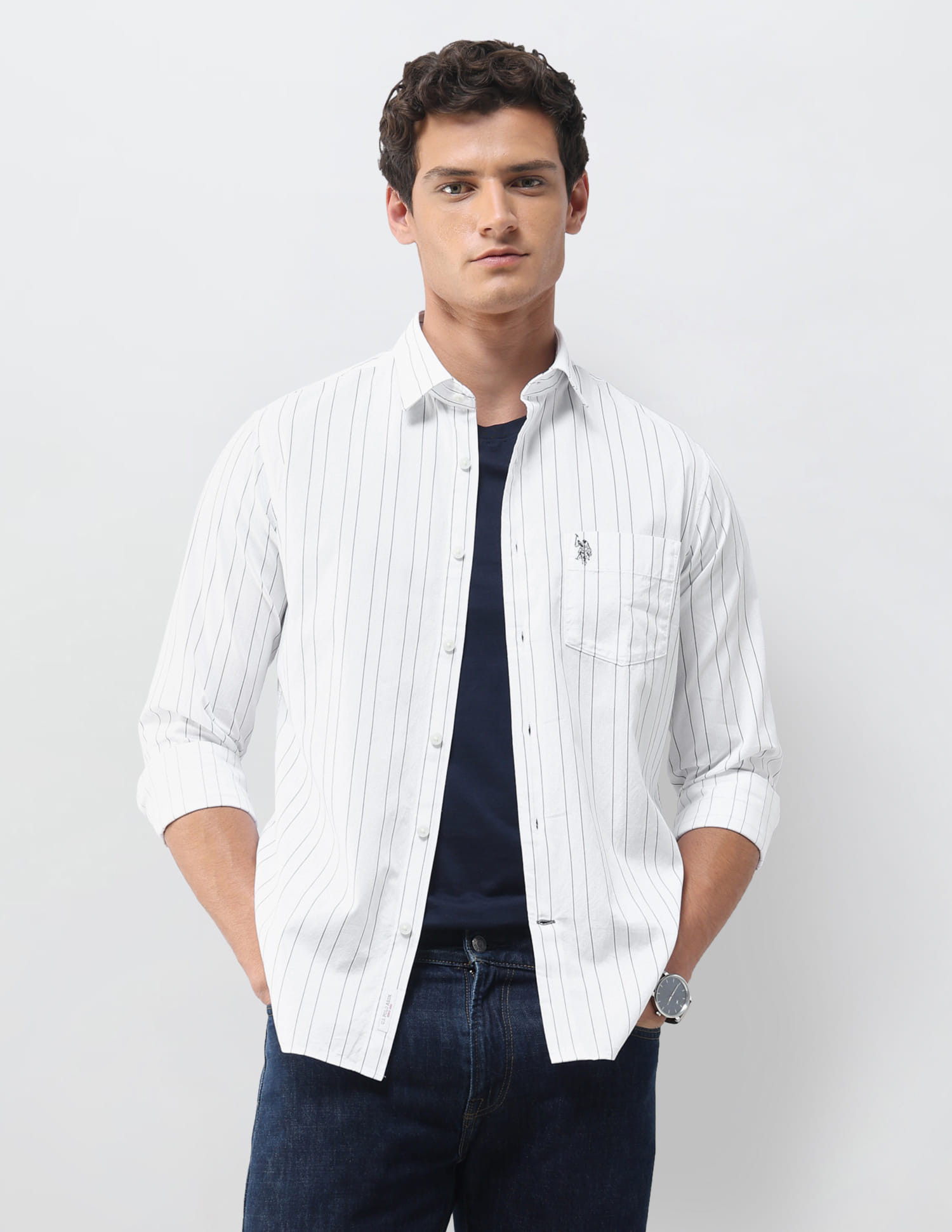 US POLO Men Casual Full Sleeve Shirt Dk Navy