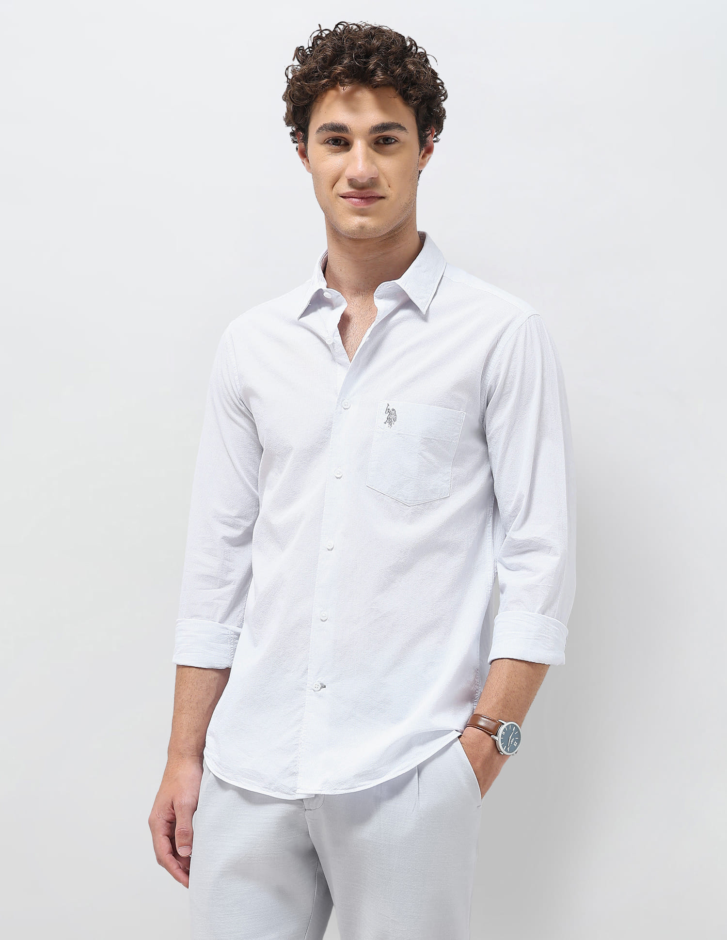 US POLO Men Casual Full Sleeve Shirt Lt. Blue